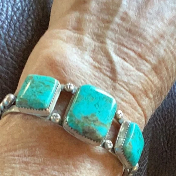 Bracelet Native American matched Natural Turquoise Sterling Silver - Picture 2 of 6
